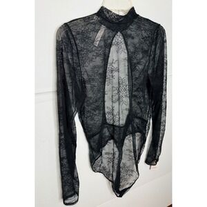 Auden Lace Bodice XXL Black Mock Neck Keyhole LongSleeve Coquette Night Owl Goth